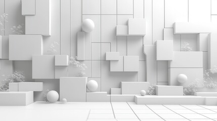 Poster - abstract 3d animation white geometric composition with moving shapes seamless looped vide