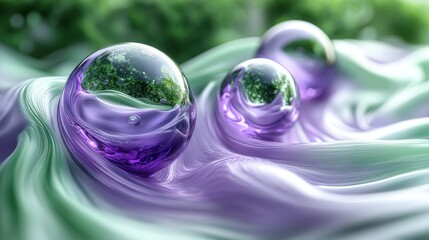 Poster - abstract 3d background design with purple and green sphere