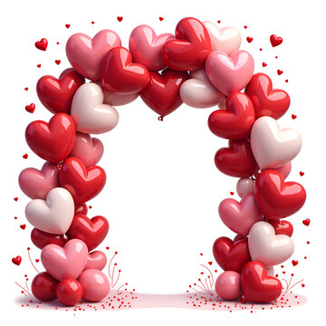 A vibrant archway of colorful hearts perfect for celebrations and romantic occasions, 3d rendering of decorative design concept.