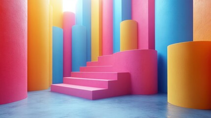 Poster - abstract 3d render colorful minimalist geometric compositio