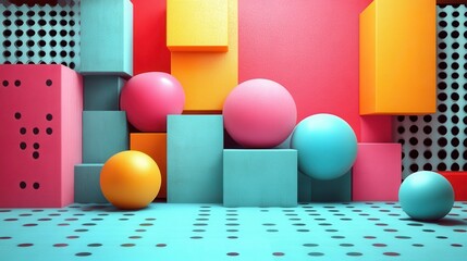 Poster - abstract 3d render design with colorful geometric shape