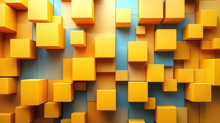 Poster - abstract 3d render geometric background design with yellow cube