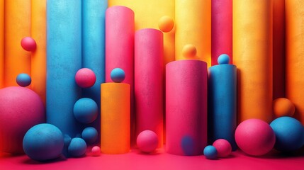 Poster - abstract 3d render geometric composition colorful background desig