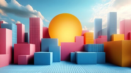 Poster - abstract 3d render geometric composition colorful background desig
