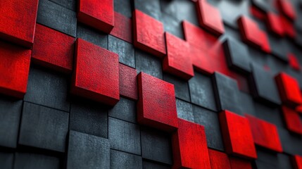 Poster - abstract 3d render red squares geometric background desig