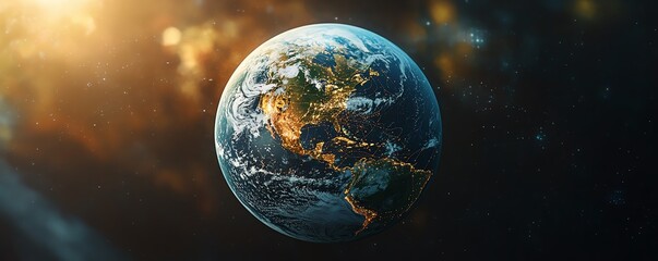 Poster - 3D Earth with vibrant digital networks connecting continents