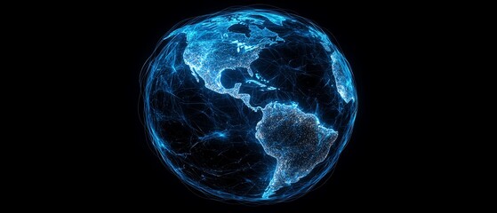 Poster - 3D planet Earth with continents connected by illuminated network lines, symbolizing global travel, technology, and online business connections Generative AI, futuristic design