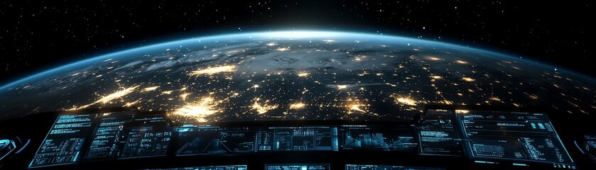 Poster - A 3D rendering of Earth with continents linked by digital networks, representing global communication, online business, and travel Generative AI, hightech and dynamic