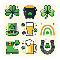 Lucky Clover St Patricks Day Icons Set 