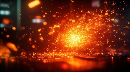 Poster - Explosive sparks erupting digital abstract imagery dark environment close-up view energy visualization