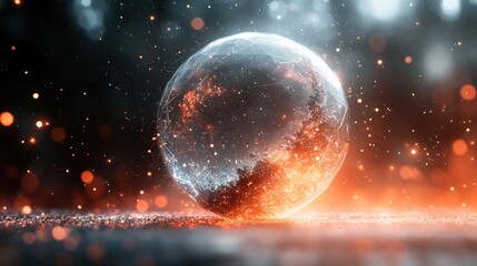 Poster - abstract 3d rendering of low poly sphere with chaotic structure sci fi background with polygonal shape in empty space futuristic desig