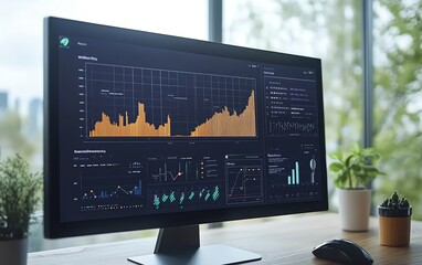 Poster - An innovative dashboard interface showcasing detailed wind energy metrics, interactive analytics, modern design, vivid graphs and charts, ultra HD