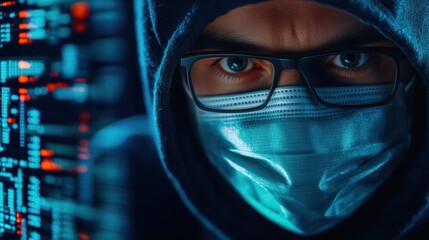 Poster - Cybersecurity vigilante monitors threats digital landscape image dark environment close-up view privacy awareness