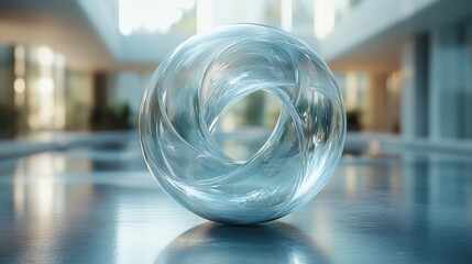 Poster - abstract animation of a glass sphere with rotating rings 3d render seamless looped vide