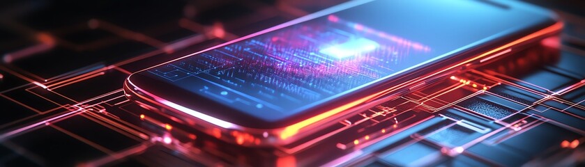 Poster - A futuristic phone with a holographic AI assistant projecting from the screen, minimalist design, personalized virtual helper with artificial intelligence technology, highres
