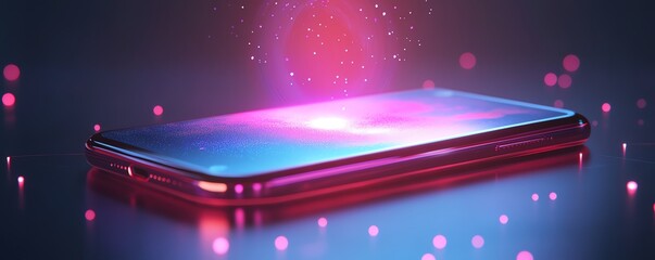 Fototapete - A phone in the center of the image projecting a glowing holographic AI assistant, minimalist design, personalized virtual helper, futuristic technology, highresolution
