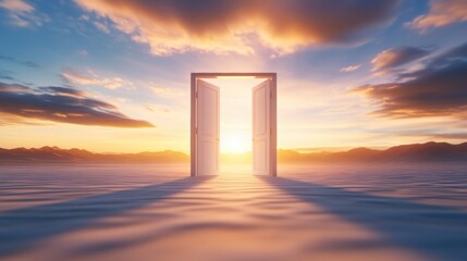 Poster - Opening the door to new horizons a surreal sunset scene in a dreamlike landscape