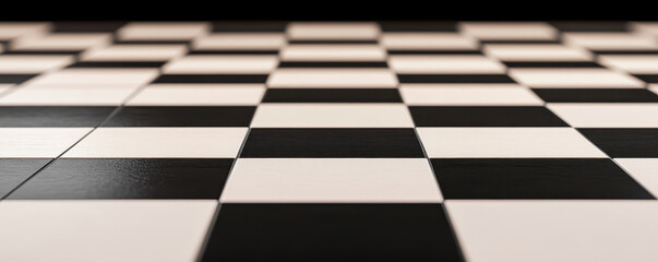 Poster - close up view of black and white checkered floor pattern, creating striking visual effect