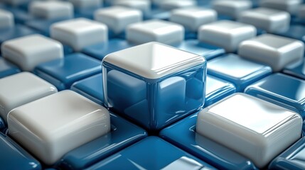 Poster - blue and white cubes 3d rende