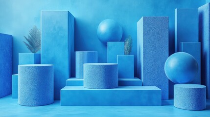 Poster - set of blue geometric compositions 3d rende