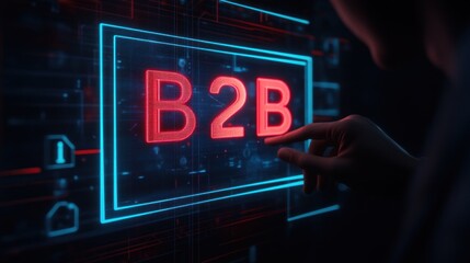 Poster - Hand selecting B2B on a futuristic screen.