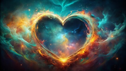 Wall Mural - Cosmic Heart Nebula A fiery celestial heart shaped by swirling nebulae and vibrant stars.