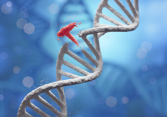 Wall Mural - dna helix break or replace for concept of genetic engineering and gene manipulation, molecule or ato