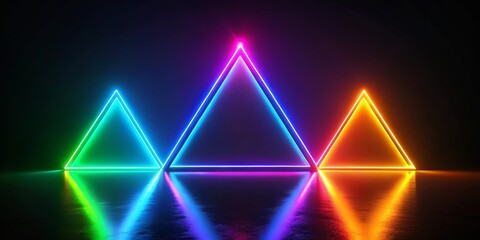 Wall Mural - vibrant neon triangle light installation on reflective surface