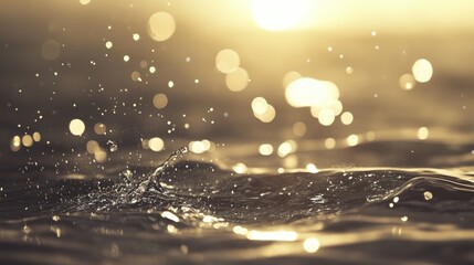 Poster - Glimmering Water Droplets at Sunset with Soft Light Reflection