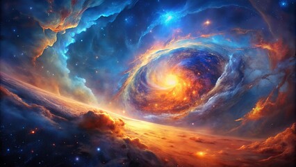 Wall Mural - cosmic nebula swirl a celestial tapestry of fiery orange and deep blue hues