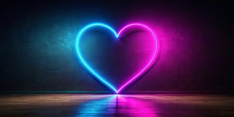 Wall Mural - neon heart glow on dark wall and wood floor