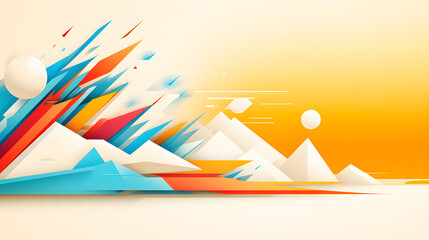 Poster - A vibrant abstract landscape featuring sharp geometric shapes in blue, orange, and white, creating a dynamic and modern aesthetic