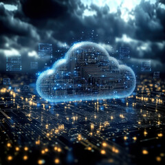 Poster - Futuristic cloud computing technology on background of microcircuit elements