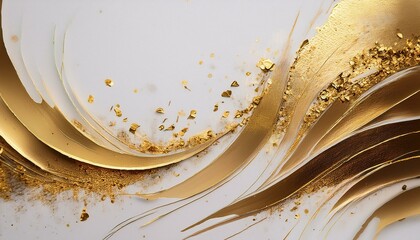 Wall Mural - Abstract gold and white artwork. Swirls of paint create a luxurious and elegant design.