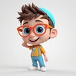 © Vancouver - Boy character with spiky hair, blue cap, and red glasses, isolated on a white background. Great for educational, kids, and playful themes.