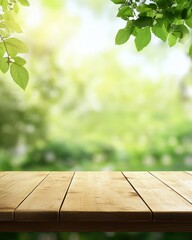 Poster - Wooden table in sunny spring garden. (1)