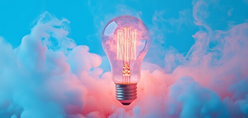 Poster - Glowing light bulb in pink and blue smoke.