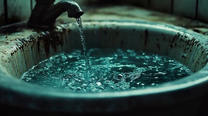 Poster - Vintage Faucet and Grunge Sink: A Study in Water and Decay