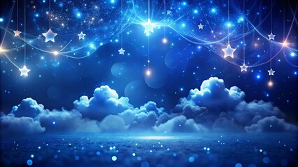 Wall Mural - Enchanted Night Sky with Glowing Stars Hanging Above Dreamy Cloudscape