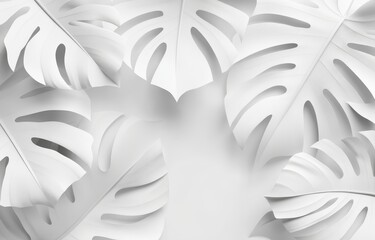 Canvas Print - White tropical leaves background.