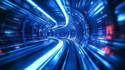 Aufkleber - Dynamic Blue Light Tunnel With Radiant Glow and Futuristic Vibe : Generative AI
