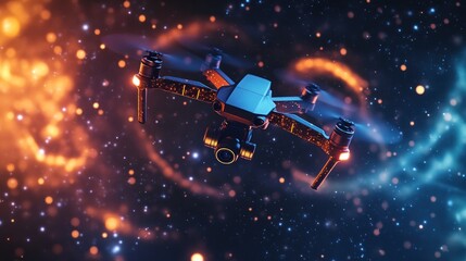 Poster - Flying drone with glowing background.