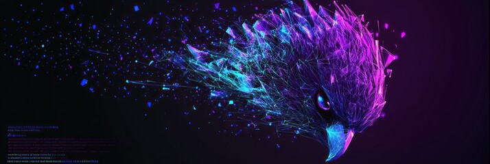 Aufkleber - Digital eagle, pixelated,  flying on dark.