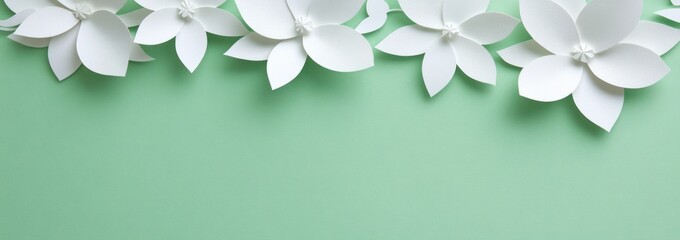 Poster - White paper flowers on mint background.