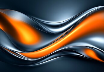 Poster - Dynamic composition of metallic and orange colors in flowing abstract form : Generative AI