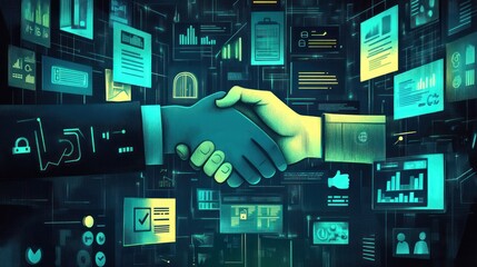 Aufkleber - Handshake with digital interfaces.