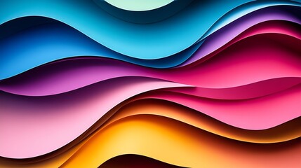 Poster - Vibrant Multicolored Abstract Waves in Gradient Blues Pinks and Yellows for Modern Art Backgrounds : Generative AI