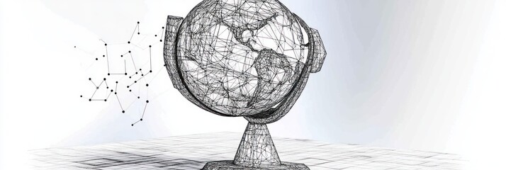Aufkleber - Wireframe globe with a network floating.