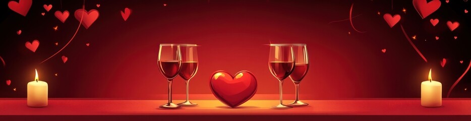 Poster - Romantic scene with wine, heart, candles.