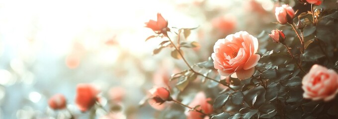 Poster - Soft pink roses bloom in light.